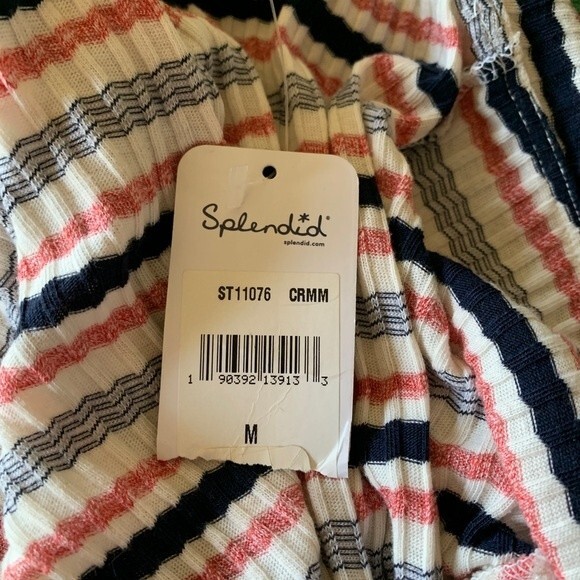 Splendid NWTs Ivory Pink Black Striped Off the Shoulder Sweater Tunic Top Size M - Picture 5 of 9